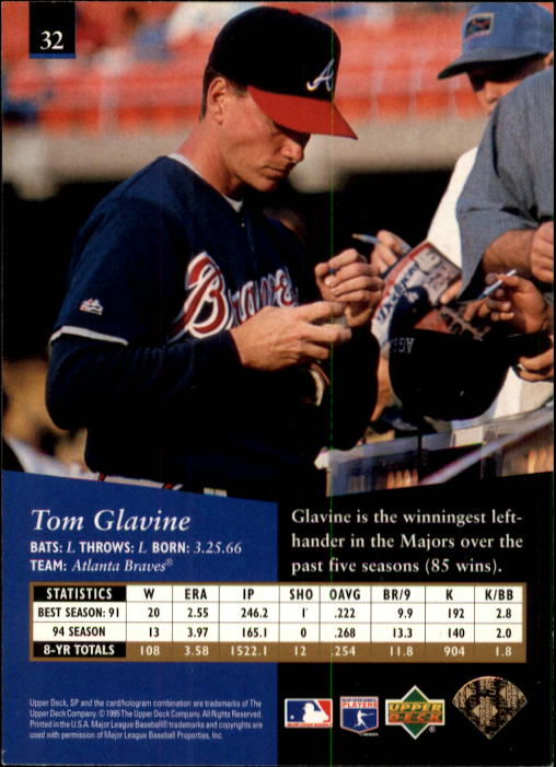 1995 SP #32 Tom Glavine back image