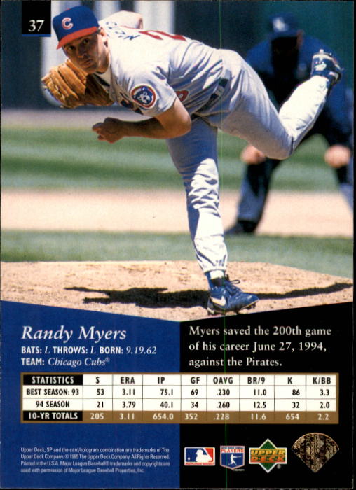 1995 SP #37 Randy Myers back image