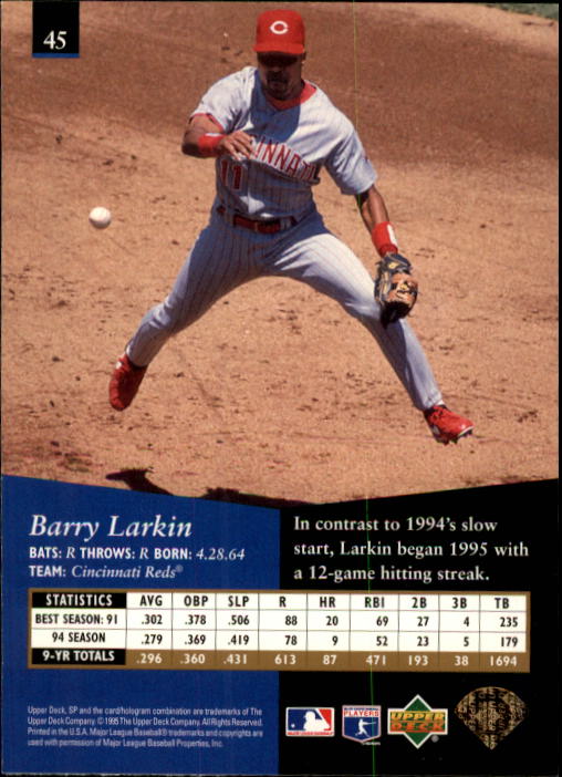 1995 SP #45 Barry Larkin back image