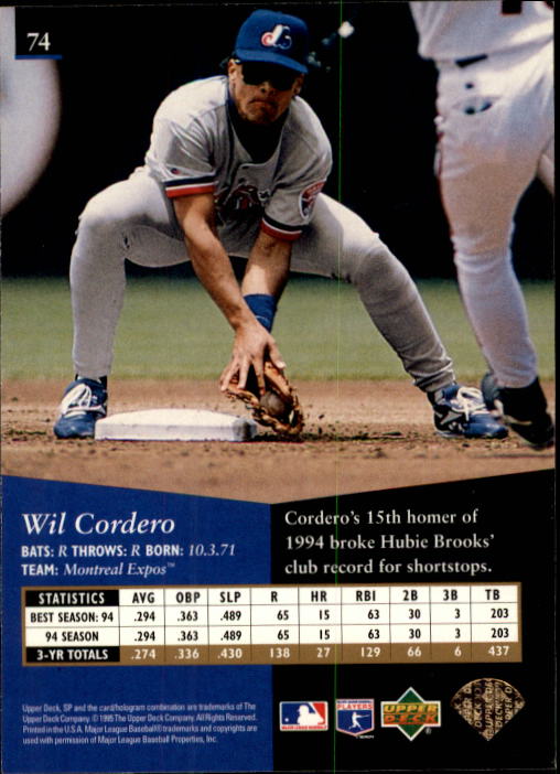 1995 SP #74 Wil Cordero back image