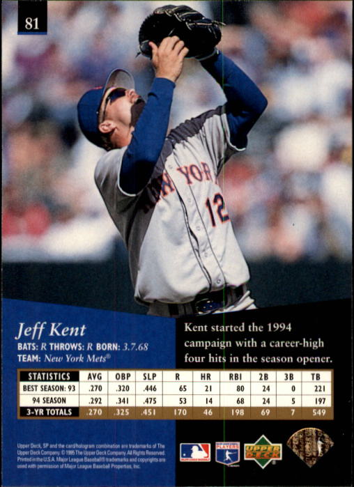 1995 SP #81 Jeff Kent back image