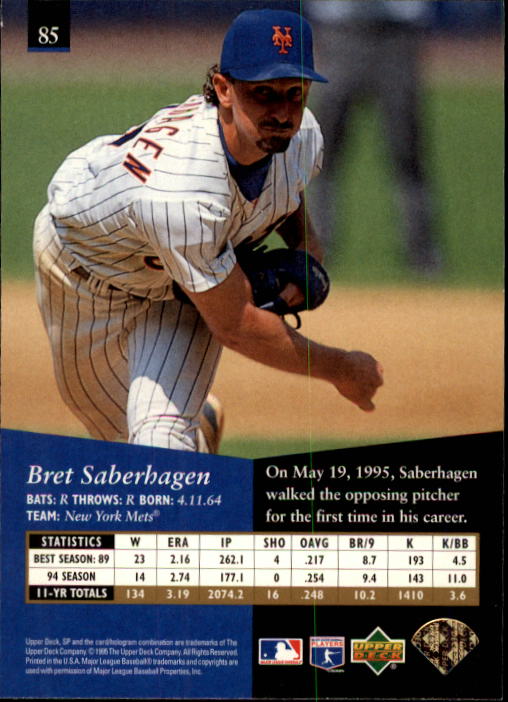 1995 SP #85 Bret Saberhagen back image