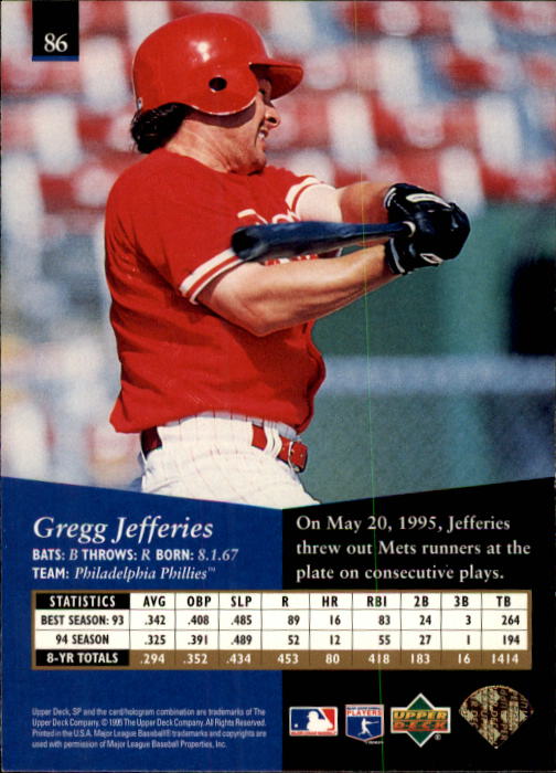 1995 SP #86 Gregg Jefferies back image