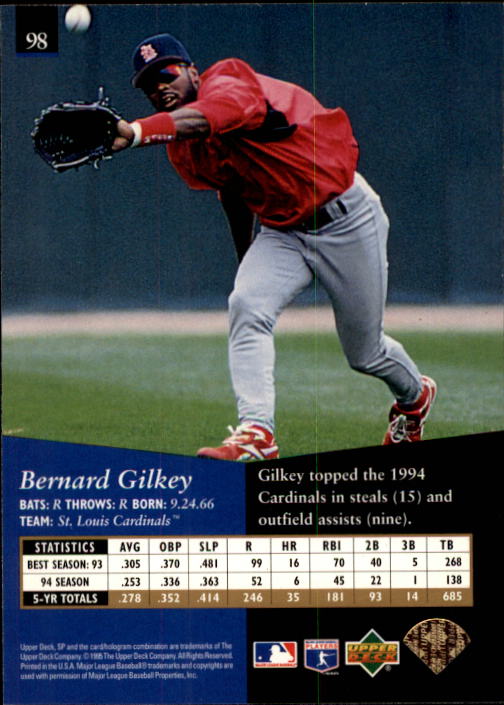 1995 SP #98 Bernard Gilkey back image