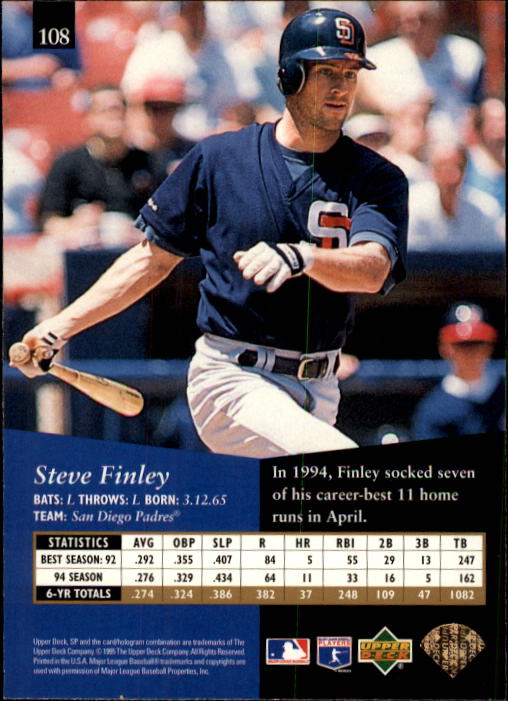 1995 SP #108 Steve Finley back image