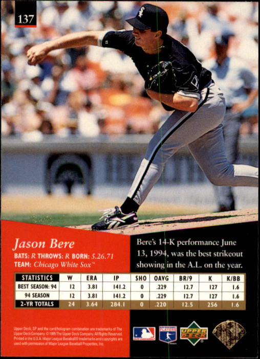 1995 SP #137 Jason Bere back image