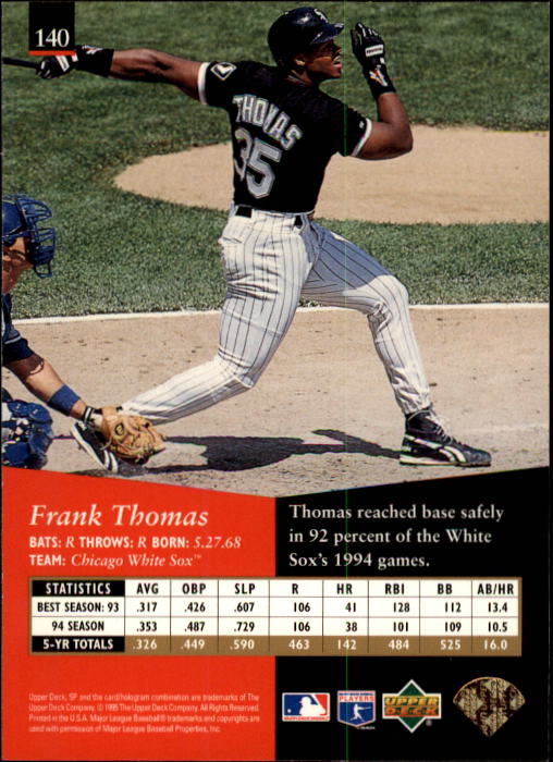 1995 SP #140 Frank Thomas back image