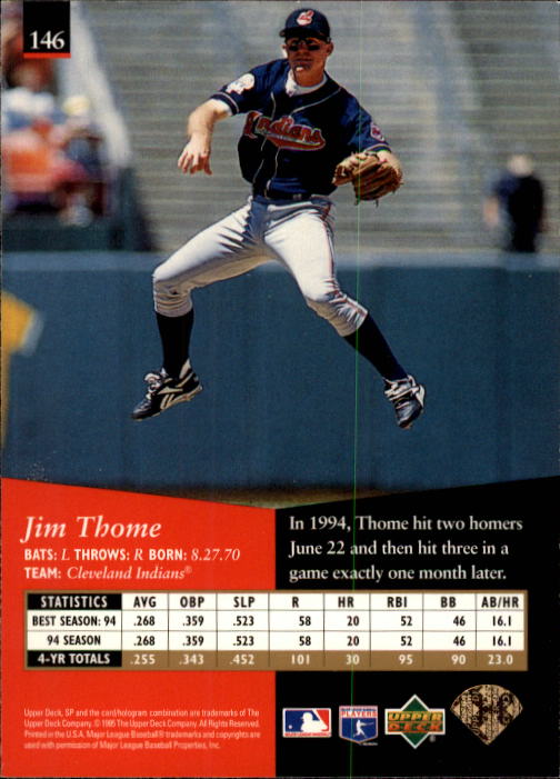 1995 SP #146 Jim Thome back image