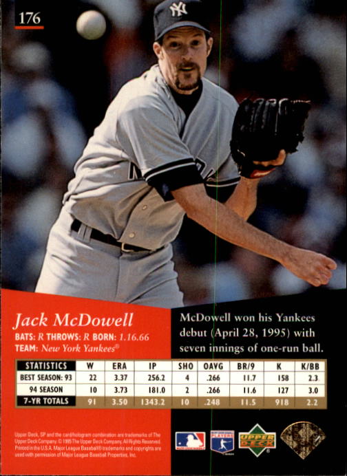 1995 SP #176 Jack McDowell back image
