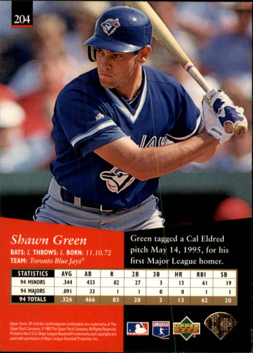 1995 SP #204 Shawn Green back image