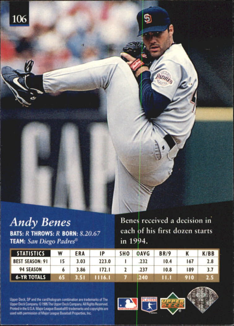 1995 SP Silver #106 Andy Benes back image