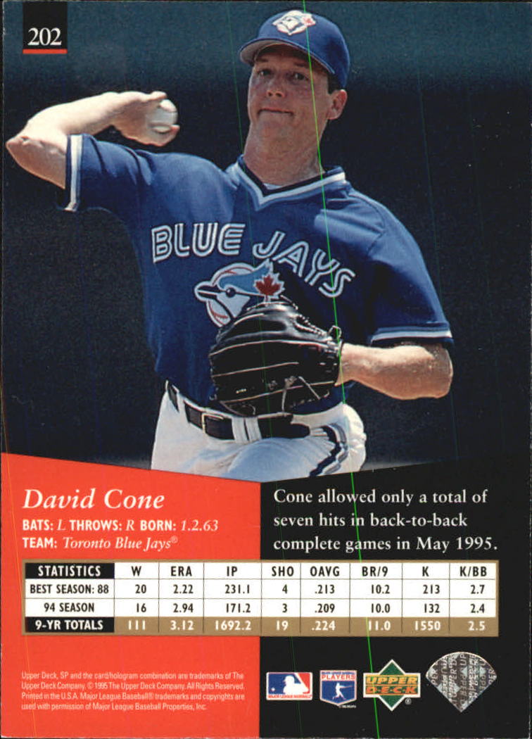 1995 SP Silver #202 David Cone back image