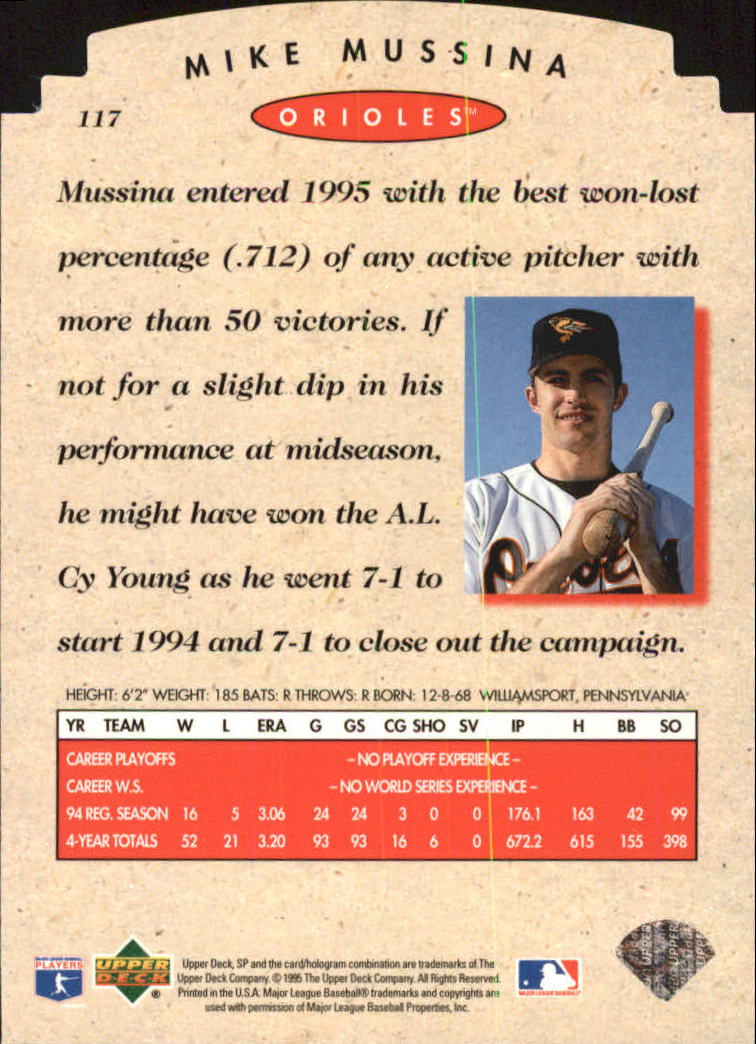 1995 SP Championship Die Cuts #117 Mike Mussina back image