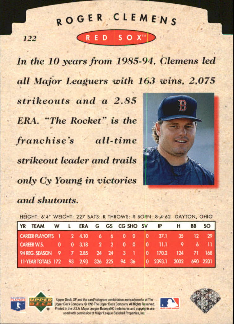 1995 SP Championship Die Cuts #122 Roger Clemens back image