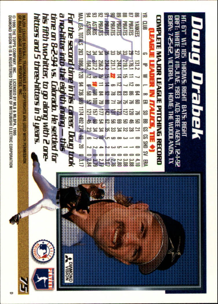 1995 Topps #75 Doug Drabek back image