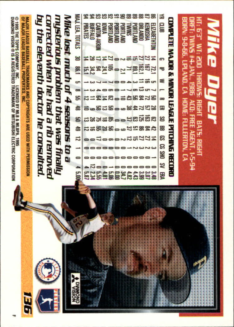 1995 Topps #136 Mike Dyer back image