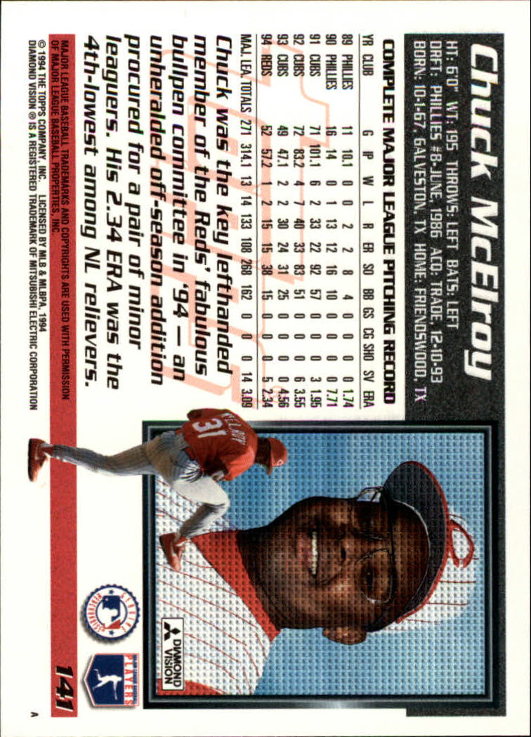 1995 Topps #141 Chuck McElroy back image