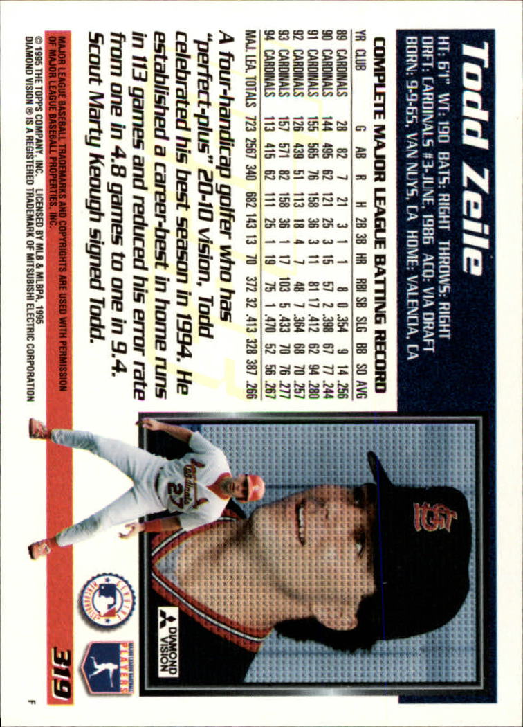 1995 Topps #319 Todd Zeile back image