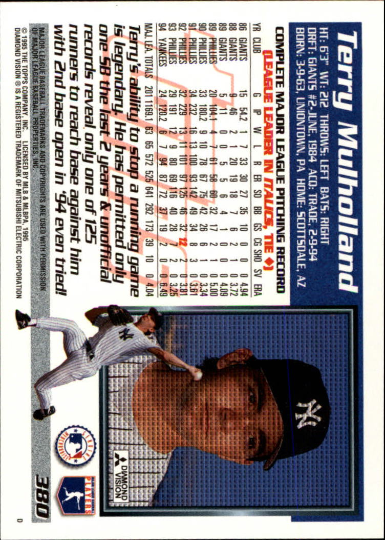1995 Topps #380 Terry Mulholland back image
