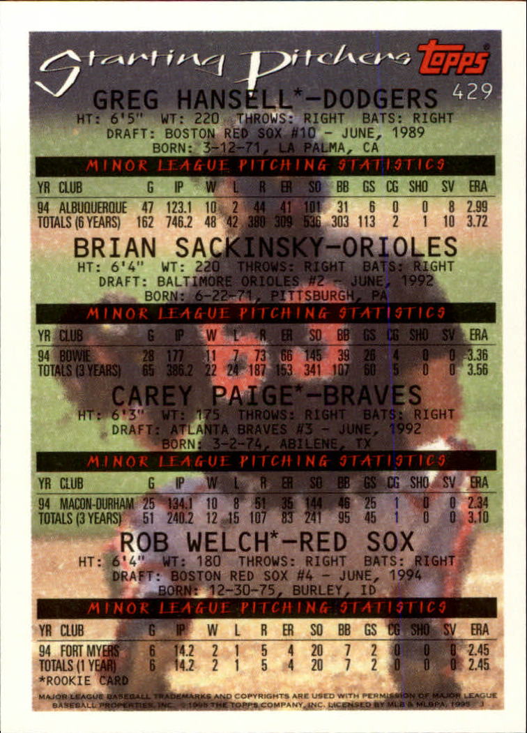 A7266- 1995 Topps Baseball Cards 251-500 +Rookies -You Pick- 15+ FREE US SHIP - Picture 353 of 491