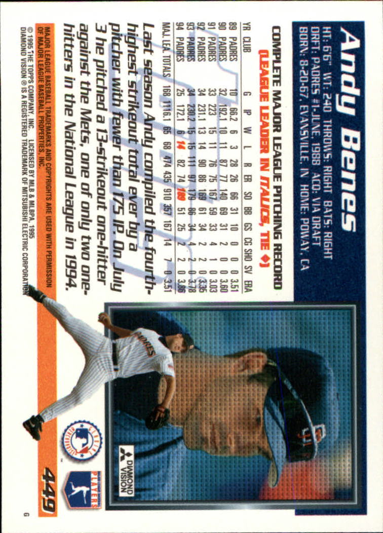 1995 Topps #449 Andy Benes back image