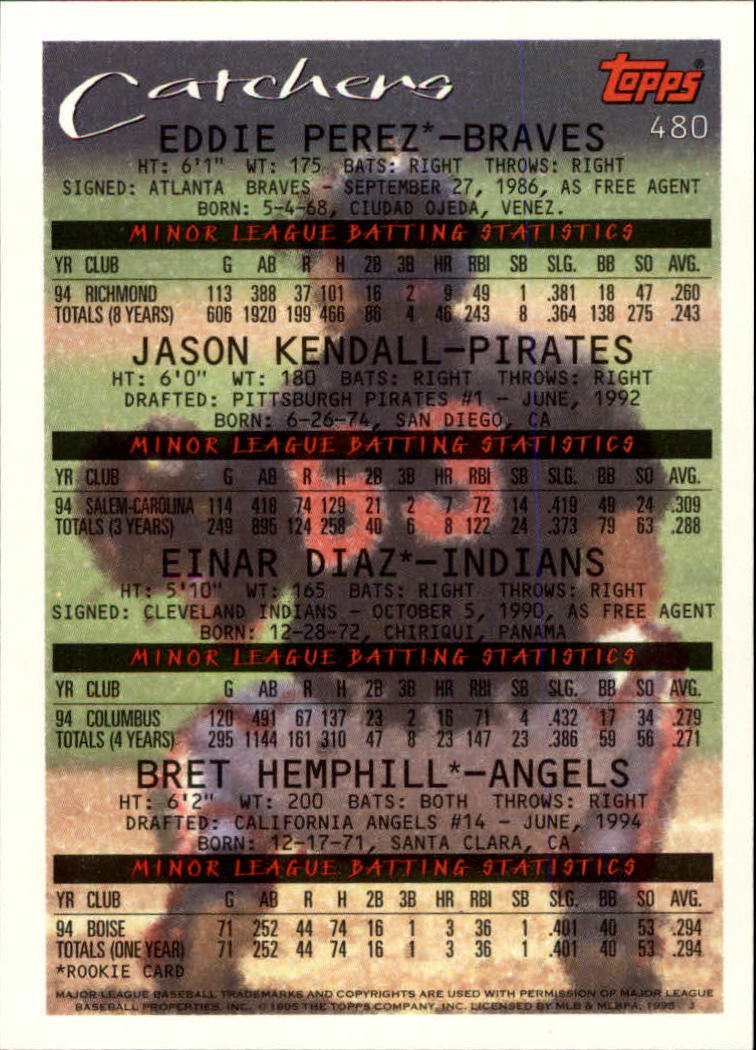 A7266- 1995 Topps Baseball Cards 251-500 +Rookies -You Pick- 15+ FREE US SHIP - Picture 451 of 491