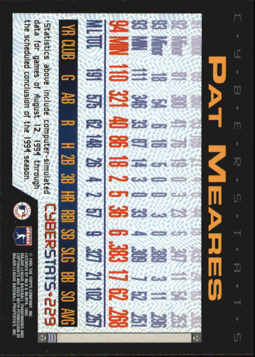 A6738- 1995 Topps Cyberstats BB Card #s 1-250 -You Pick- 15+ FREE US SHIP - Picture 451 of 493