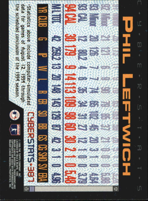 1995 Topps Cyberstats #387 Phil Leftwich back image