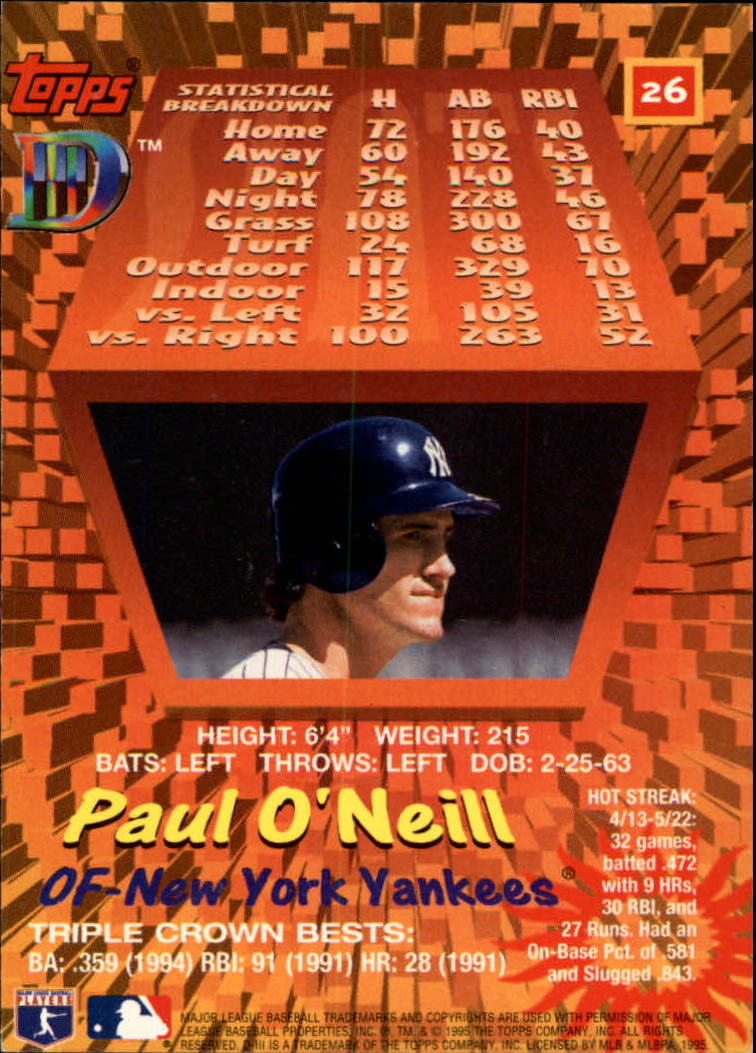 1995 Topps D3 #26 Paul O'Neill back image