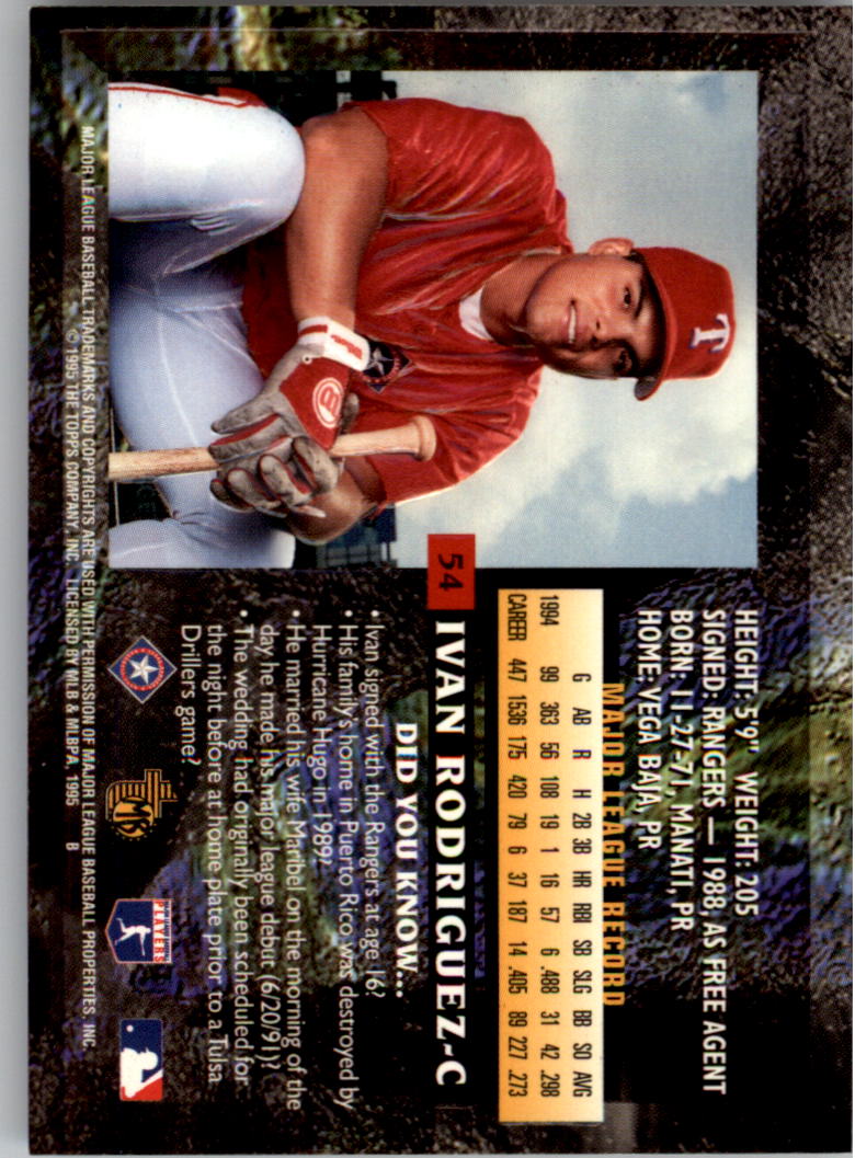 1995 Topps Embossed #54 Ivan Rodriguez back image