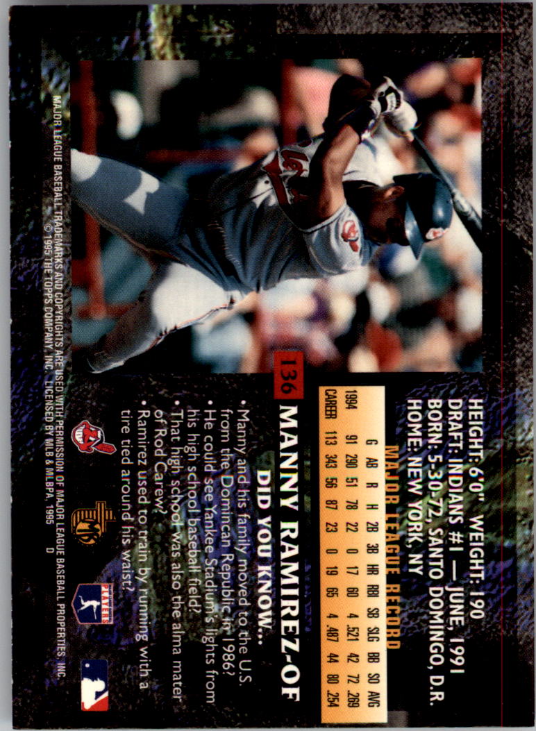 1995 Topps Embossed #136 Manny Ramirez back image