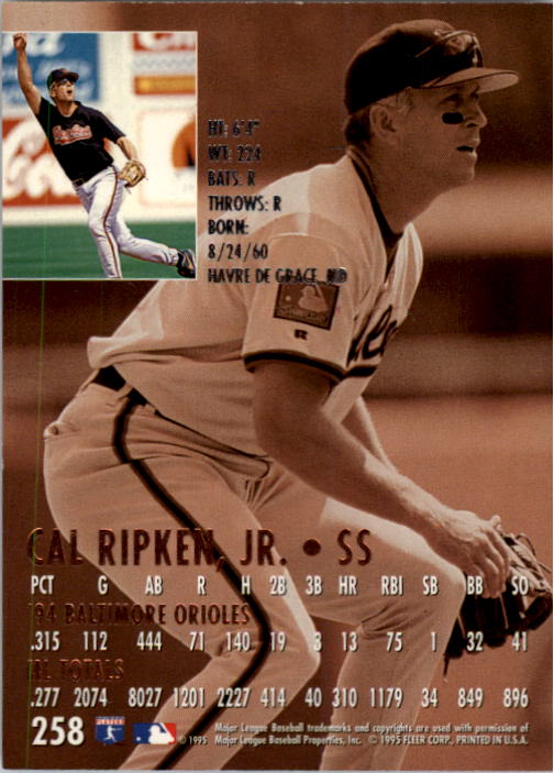 1995 Ultra #258 Cal Ripken back image