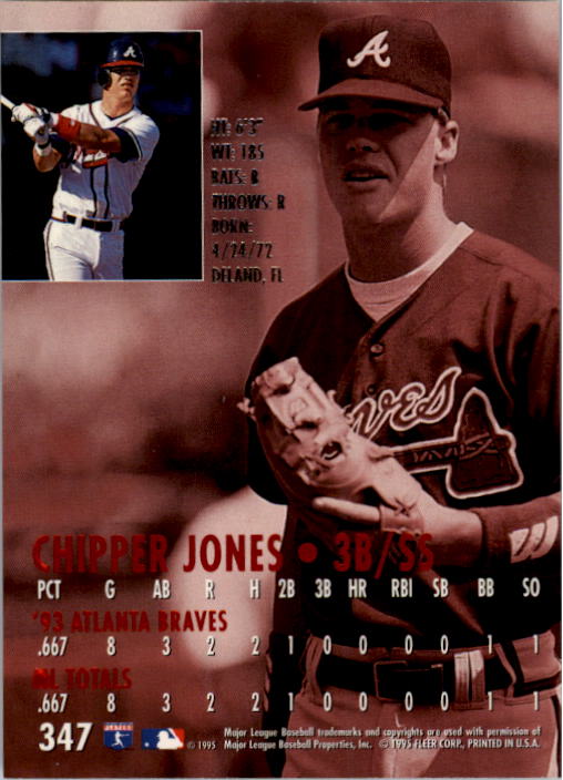 1995 Ultra #347 Chipper Jones back image