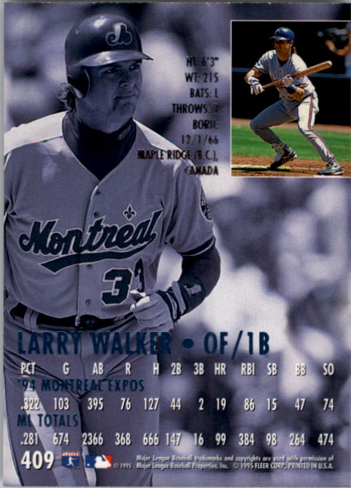 1995 Ultra #409 Larry Walker back image
