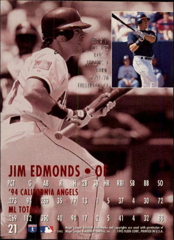 1995 Ultra Gold Medallion #21 Jim Edmonds back image