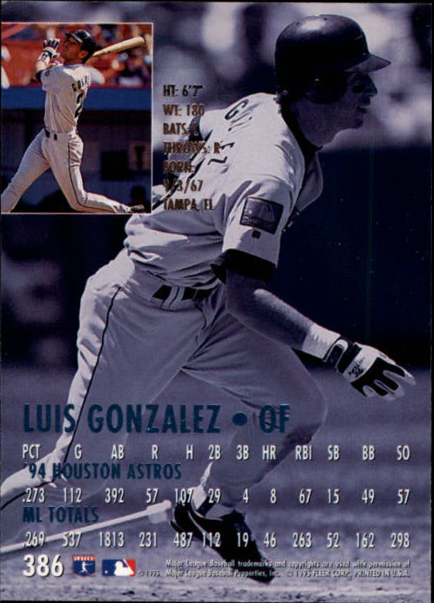 1995 Ultra Gold Medallion #386 Luis Gonzalez back image