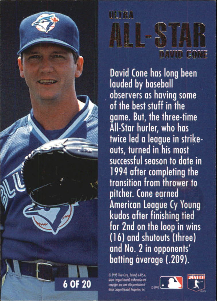 1995 Ultra All-Stars Gold Medallion #6 David Cone back image