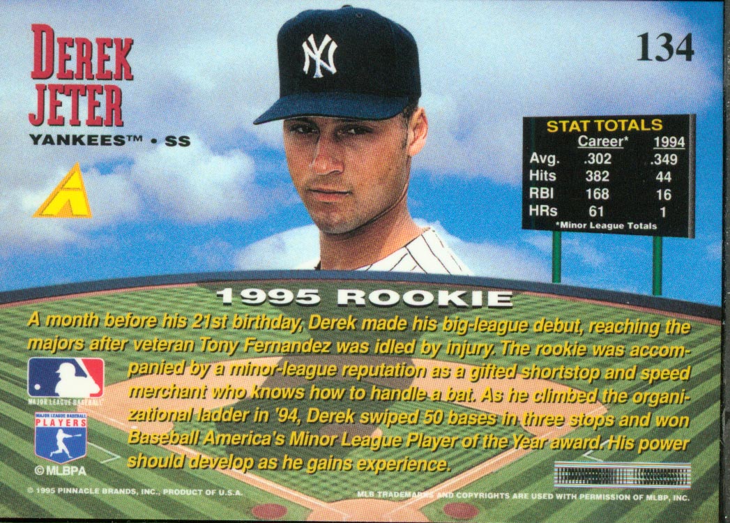 1995 Zenith #134 Derek Jeter back image