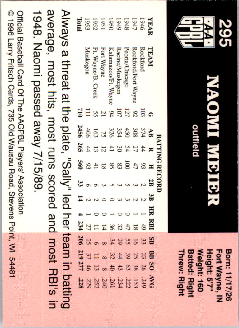 B2983- 1995-96 Fritsch AAGPBL Baseball #s 251-421 -You Pick- 15+ FREE US SHIP - Picture 91 of 323