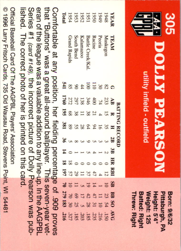 B2983- 1995-96 Fritsch AAGPBL Baseball #s 251-421 -You Pick- 15+ FREE US SHIP - Picture 109 of 323