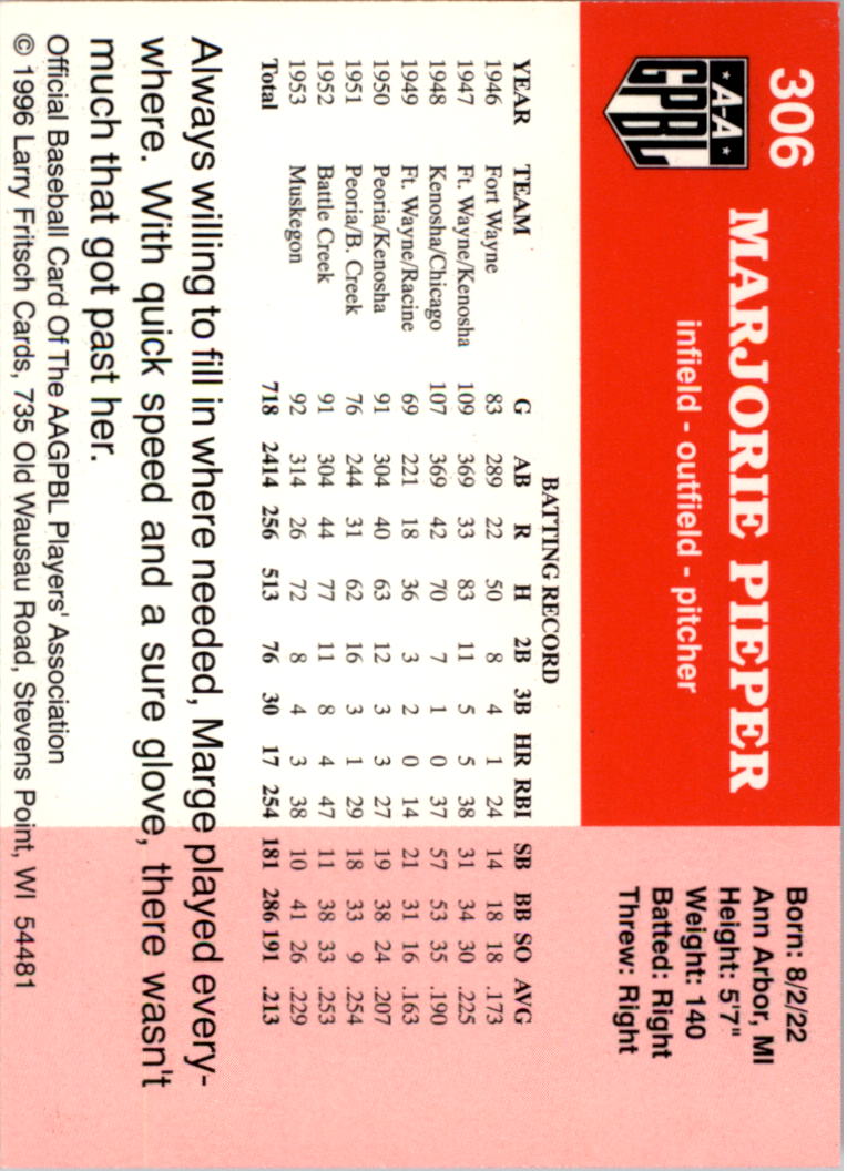 B2983- 1995-96 Fritsch AAGPBL Baseball #s 251-421 -You Pick- 15+ FREE US SHIP - Picture 111 of 323