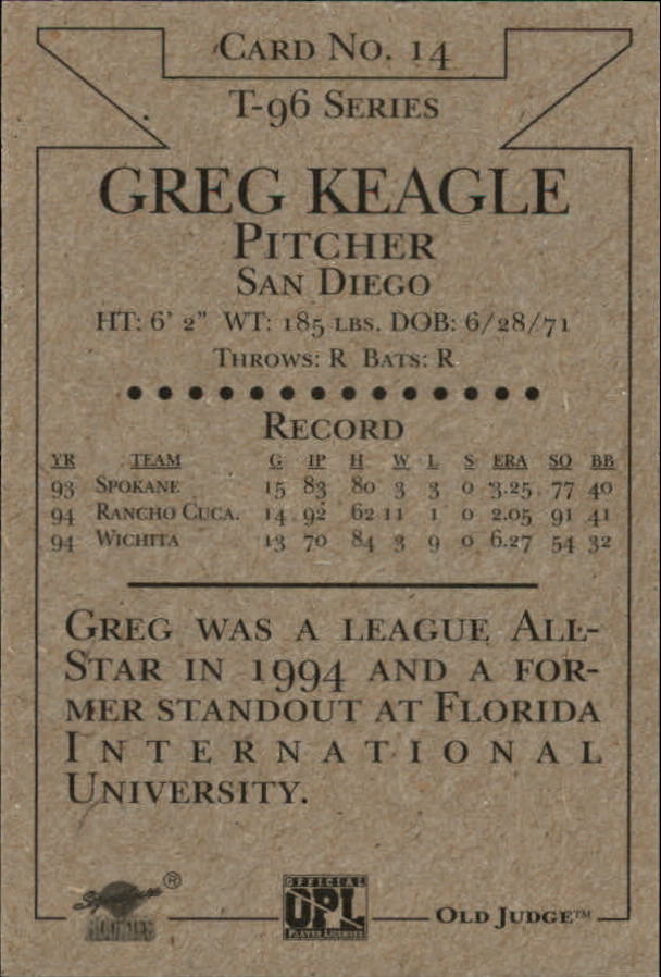 1996 Signature Rookies Old Judge Signatures #14 Greg Keagle back image