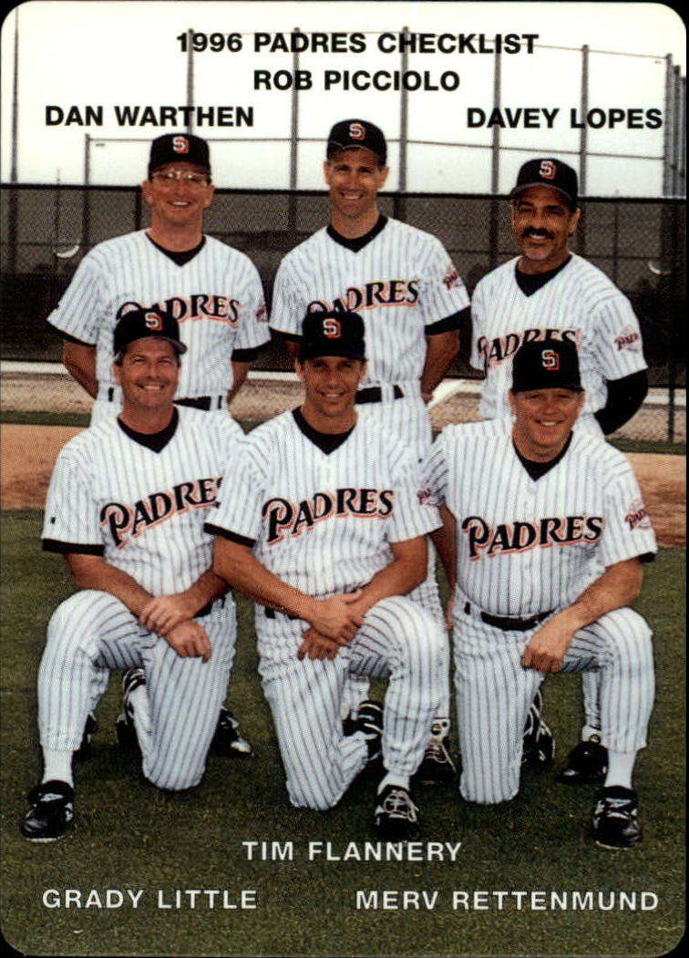 1996 Padres Mother's #28 Coaches Card CL/Dan Warthen/Rob Picciolo