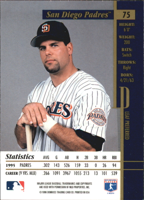 1996 Leaf Preferred Press Proofs #75 Ken Caminiti back image