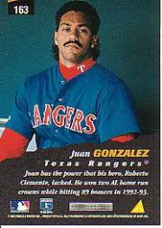 1996 Pinnacle #163 Juan Gonzalez NAT back image