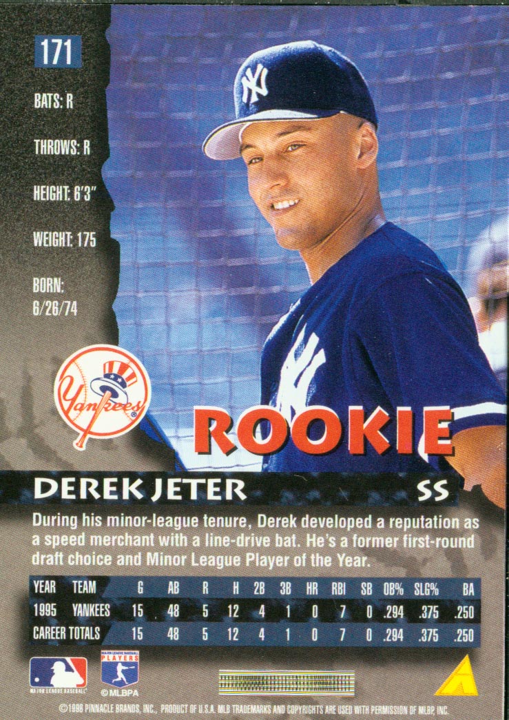 1996 Pinnacle #171 Derek Jeter back image