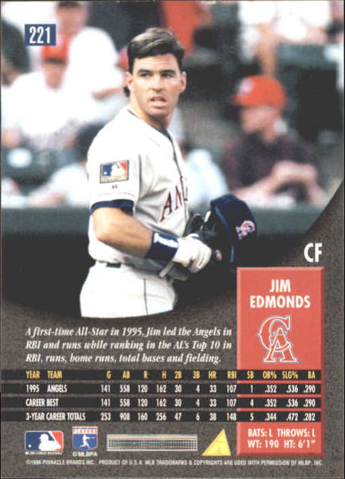 1996 Pinnacle #221 Jim Edmonds back image