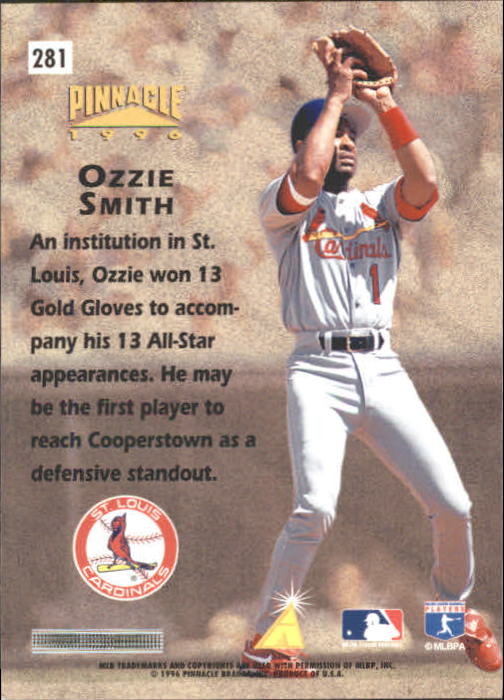 1996 Pinnacle #281 Ozzie Smith HH back image