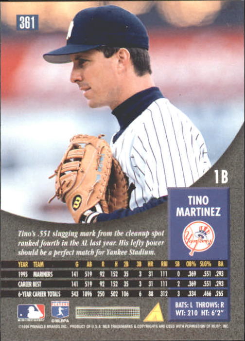 1996 Pinnacle #361 Tino Martinez back image