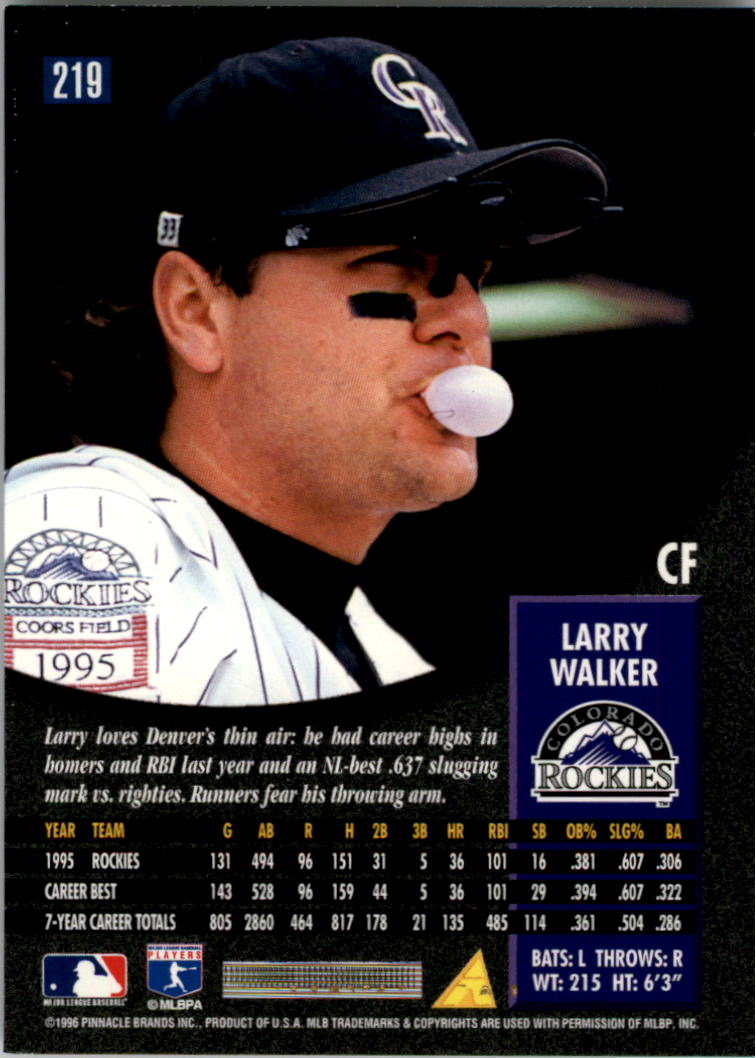 1996 Pinnacle Foil #219 Larry Walker back image